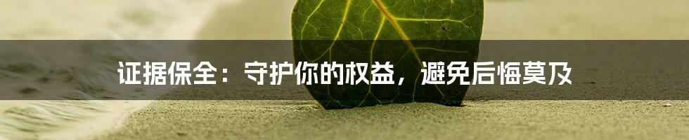 证据保全：守护你的权益，避免后悔莫及