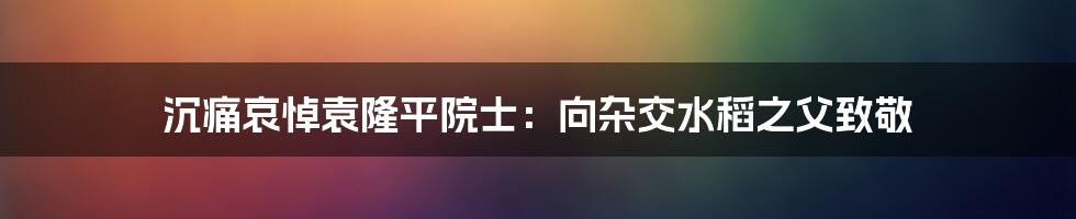 沉痛哀悼袁隆平院士：向杂交水稻之父致敬