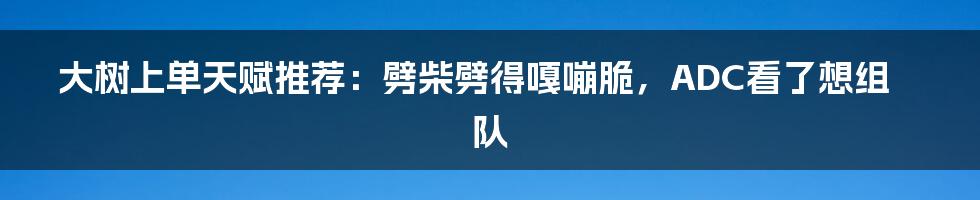 大树上单天赋推荐：劈柴劈得嘎嘣脆，ADC看了想组队