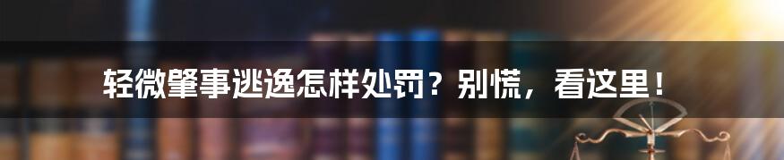 轻微肇事逃逸怎样处罚？别慌，看这里！