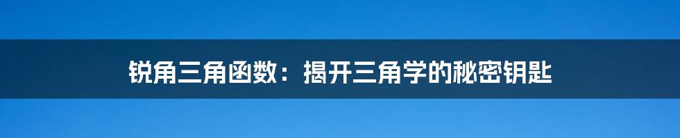 锐角三角函数：揭开三角学的秘密钥匙