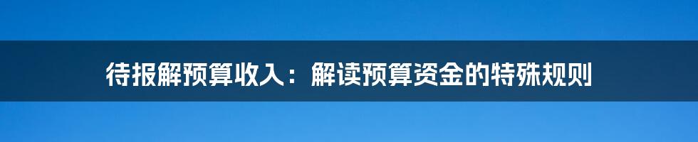 待报解预算收入：解读预算资金的特殊规则