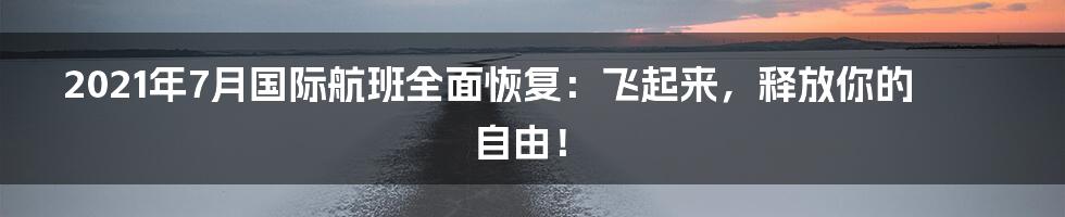 2021年7月国际航班全面恢复：飞起来，释放你的自由！