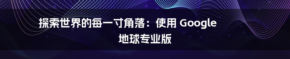 探索世界的每一寸角落：使用 Google 地球专业版