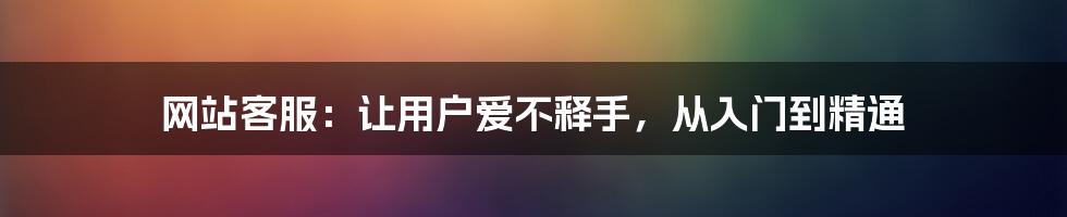 网站客服：让用户爱不释手，从入门到精通