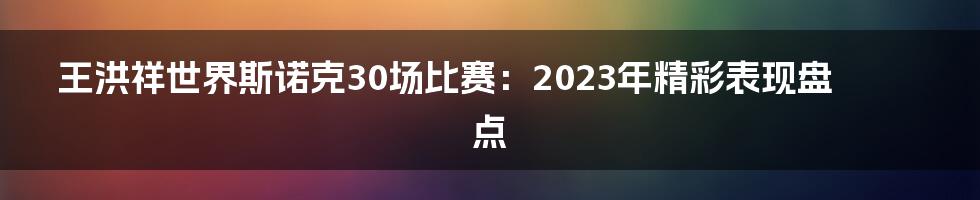 王洪祥世界斯诺克30场比赛：2023年精彩表现盘点