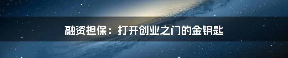 融资担保：打开创业之门的金钥匙