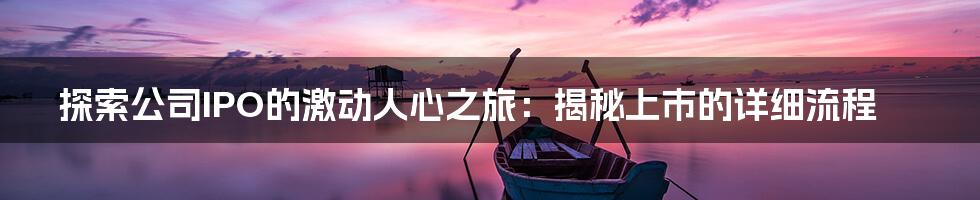 探索公司IPO的激动人心之旅：揭秘上市的详细流程