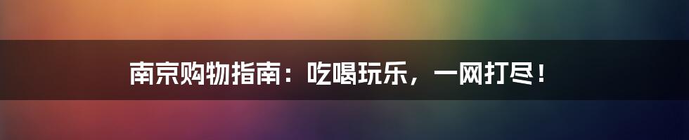 南京购物指南：吃喝玩乐，一网打尽！