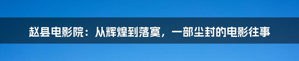 赵县电影院：从辉煌到落寞，一部尘封的电影往事