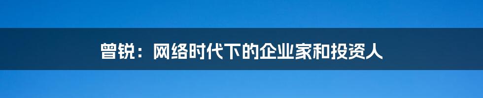 曾锐：网络时代下的企业家和投资人