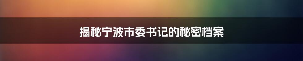 揭秘宁波市委书记的秘密档案