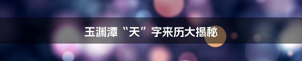 玉渊潭“天”字来历大揭秘