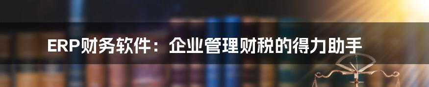 ERP财务软件：企业管理财税的得力助手