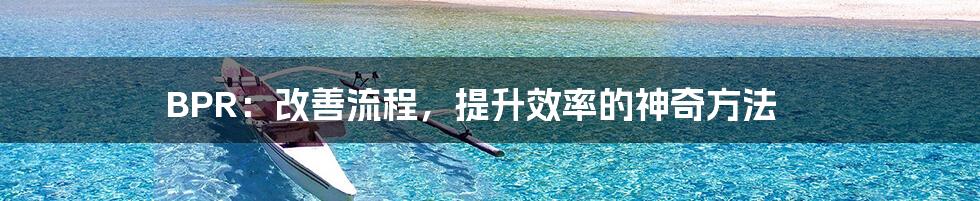 BPR：改善流程，提升效率的神奇方法