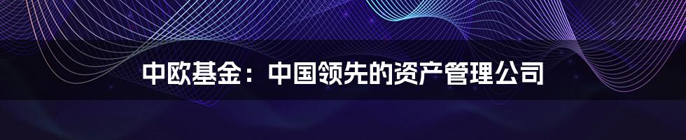 中欧基金：中国领先的资产管理公司