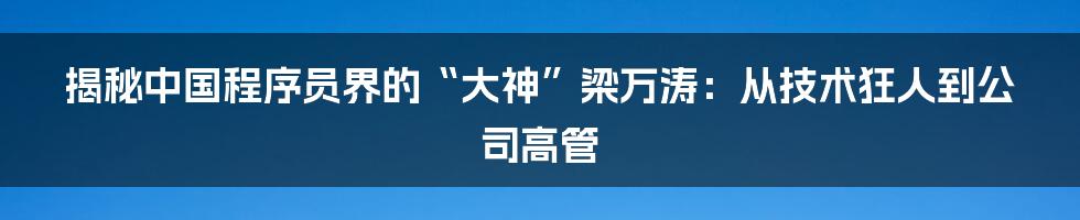 揭秘中国程序员界的“大神”梁万涛：从技术狂人到公司高管