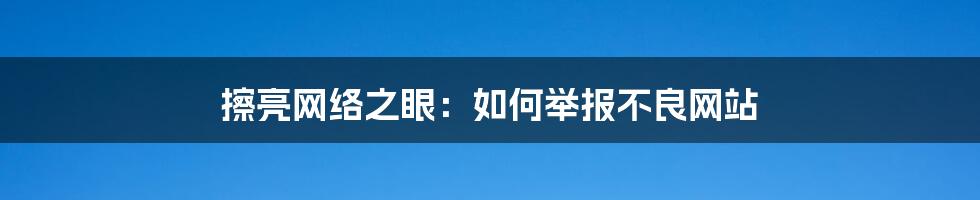 擦亮网络之眼：如何举报不良网站