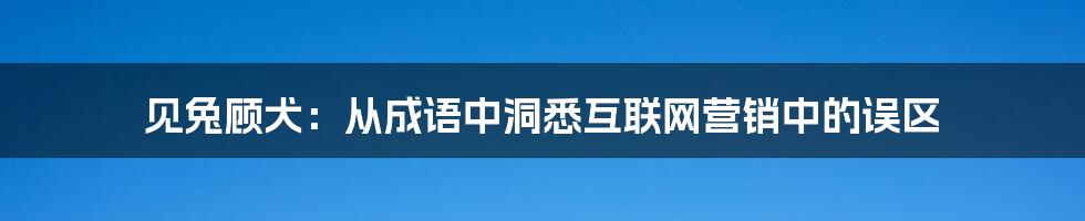 见兔顾犬：从成语中洞悉互联网营销中的误区