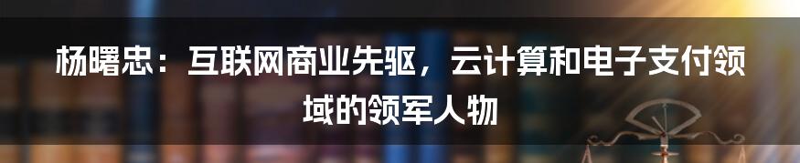 杨曙忠：互联网商业先驱，云计算和电子支付领域的领军人物