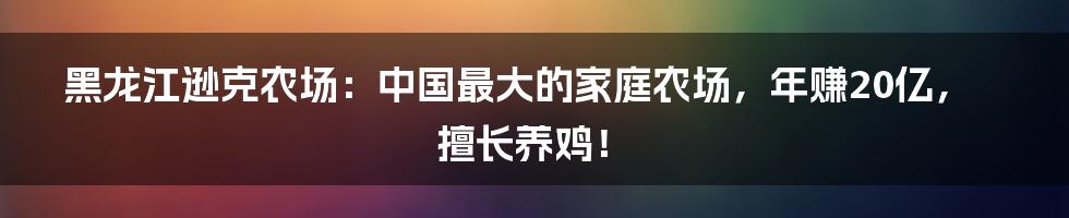 黑龙江逊克农场：中国最大的家庭农场，年赚20亿，擅长养鸡！