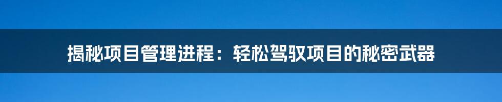 揭秘项目管理进程：轻松驾驭项目的秘密武器