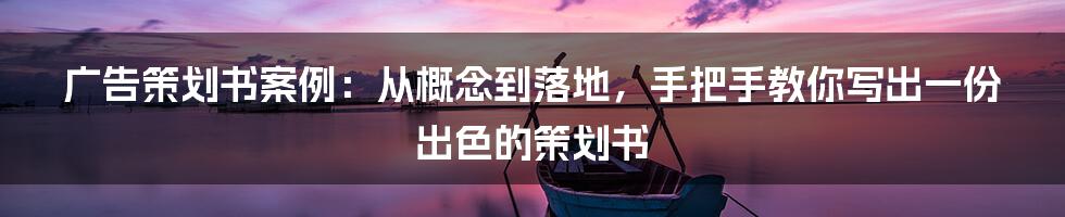 广告策划书案例：从概念到落地，手把手教你写出一份出色的策划书