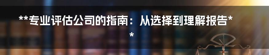 **专业评估公司的指南：从选择到理解报告**