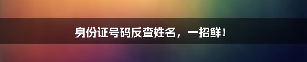 身份证号码反查姓名，一招鲜！