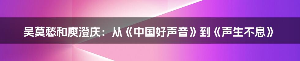 吴莫愁和庾澄庆：从《中国好声音》到《声生不息》