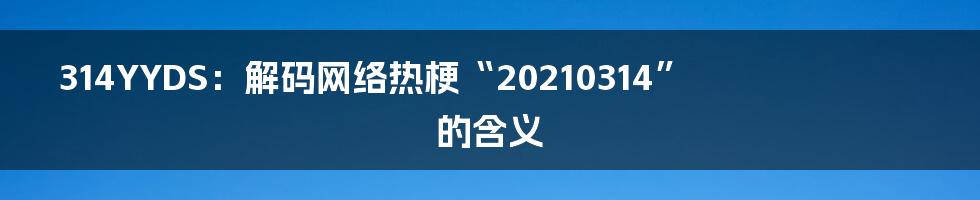 314YYDS：解码网络热梗“20210314”的含义