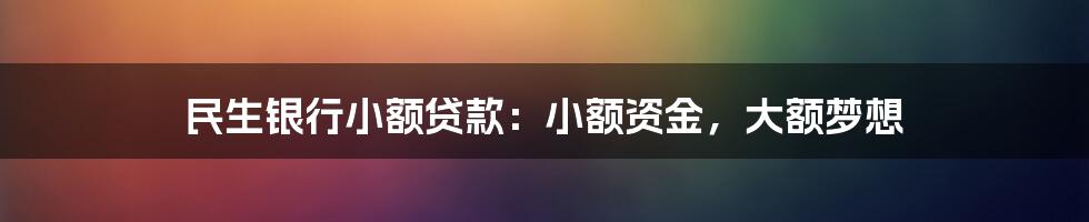 民生银行小额贷款：小额资金，大额梦想