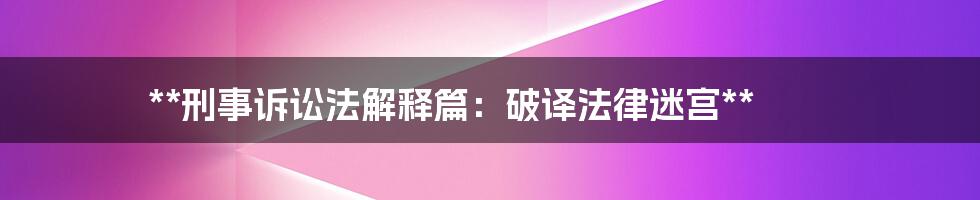 **刑事诉讼法解释篇：破译法律迷宫**