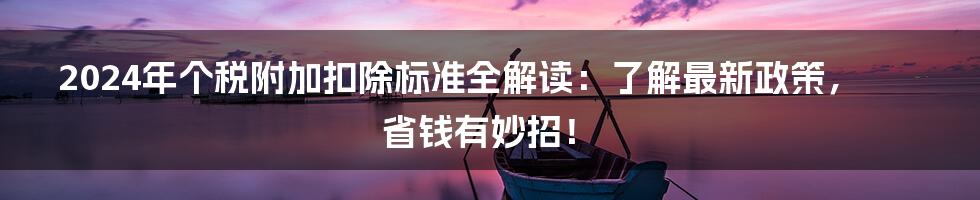 2024年个税附加扣除标准全解读：了解最新政策，省钱有妙招！