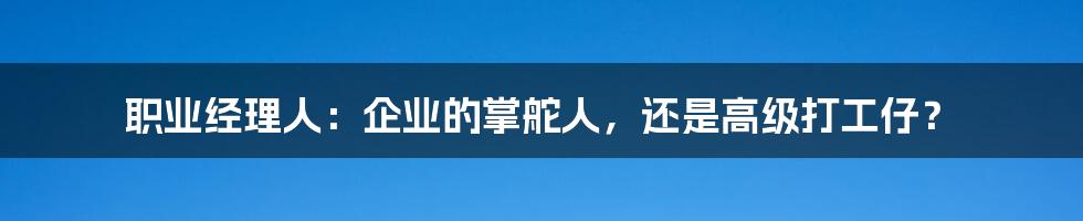 职业经理人：企业的掌舵人，还是高级打工仔？