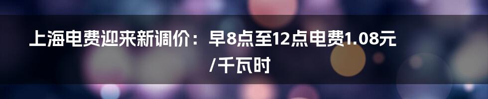 上海电费迎来新调价：早8点至12点电费1.08元/千瓦时