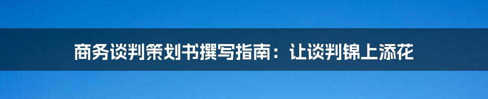 商务谈判策划书撰写指南：让谈判锦上添花