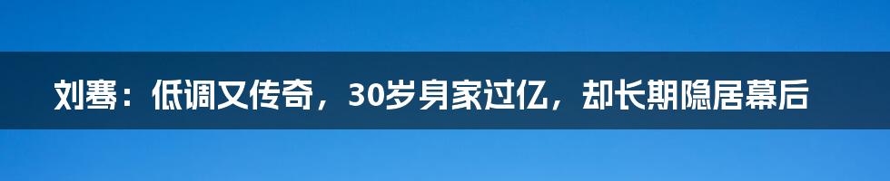 刘骞：低调又传奇，30岁身家过亿，却长期隐居幕后