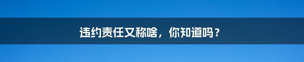 违约责任又称啥，你知道吗？