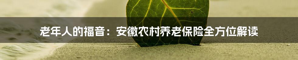 老年人的福音：安徽农村养老保险全方位解读