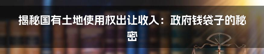 揭秘国有土地使用权出让收入：政府钱袋子的秘密