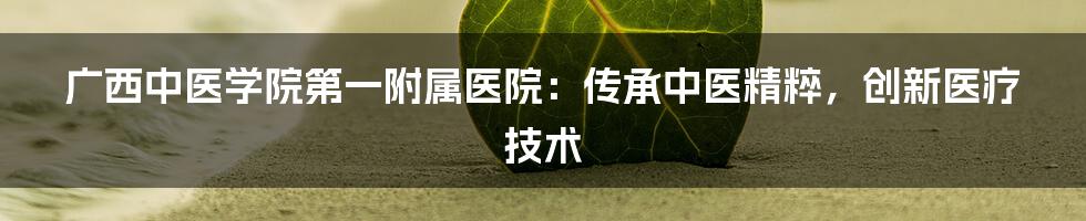 广西中医学院第一附属医院：传承中医精粹，创新医疗技术