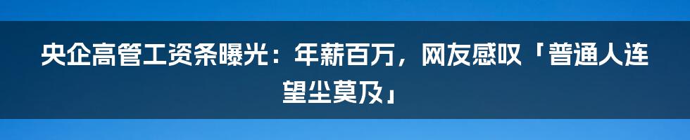 央企高管工资条曝光：年薪百万，网友感叹「普通人连望尘莫及」