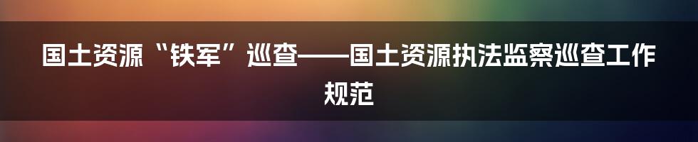 国土资源“铁军”巡查——国土资源执法监察巡查工作规范