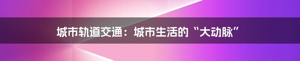 城市轨道交通：城市生活的“大动脉”