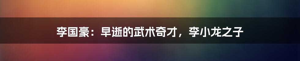 李国豪：早逝的武术奇才，李小龙之子