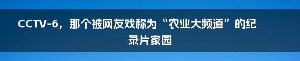 CCTV-6，那个被网友戏称为“农业大频道”的纪录片家园