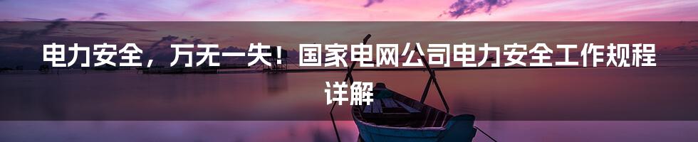 电力安全，万无一失！国家电网公司电力安全工作规程详解