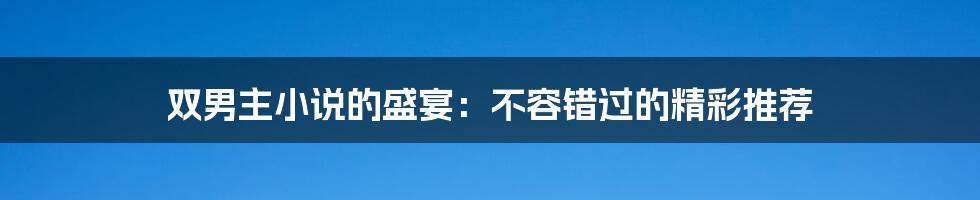 双男主小说的盛宴：不容错过的精彩推荐