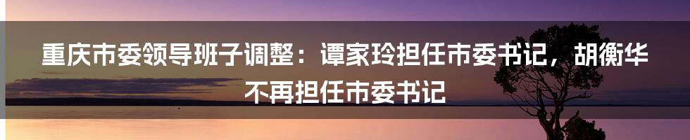 重庆市委领导班子调整：谭家玲担任市委书记，胡衡华不再担任市委书记